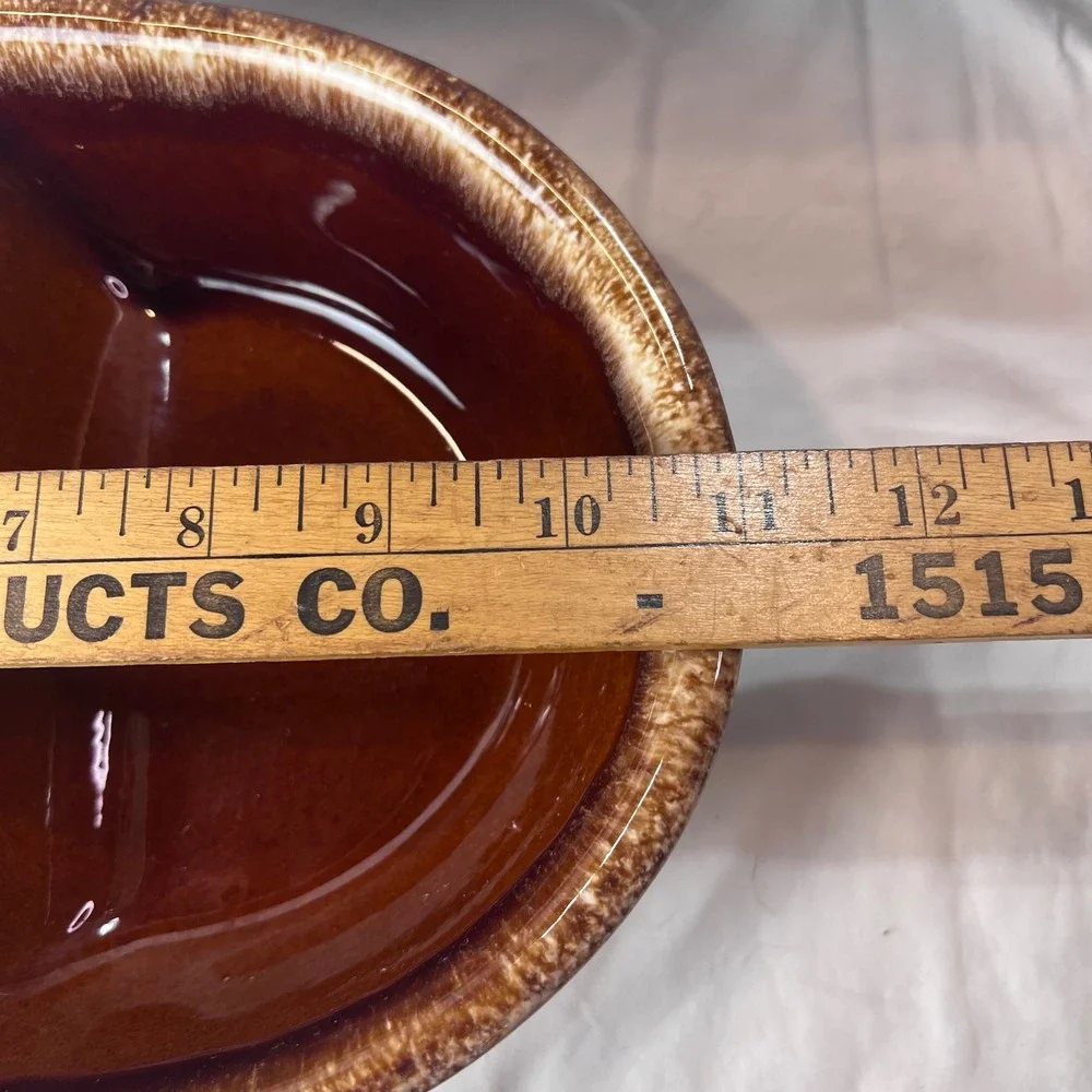 Hull Pottery Brown Drip Glaze Divided Serving Dish Oven Proof USA 10.5 Inch Oval